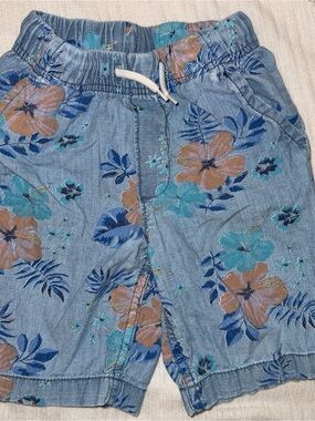 OshKosh B'gosh Chambray Floral Drawstring Shorts - Blue & Tan Flowers
